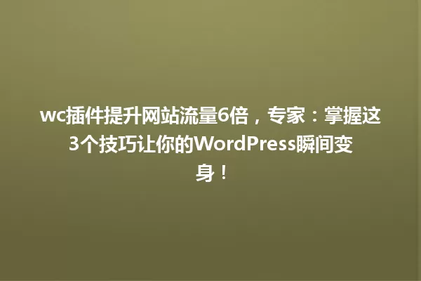 wc插件提升网站流量6倍，专家：掌握这3个技巧让你的WordPress瞬间变身！ 一