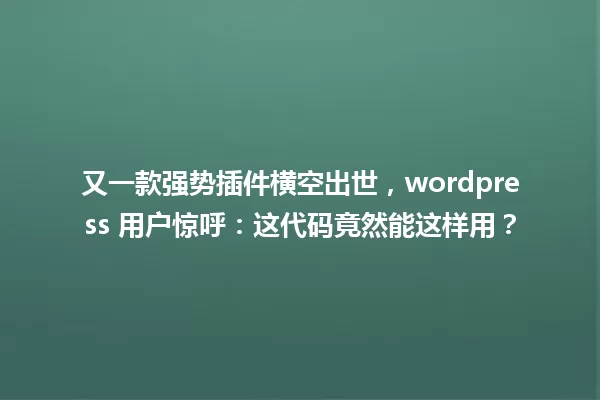 又一款强势插件横空出世，wordpress 用户惊呼：这代码竟然能这样用？ 一