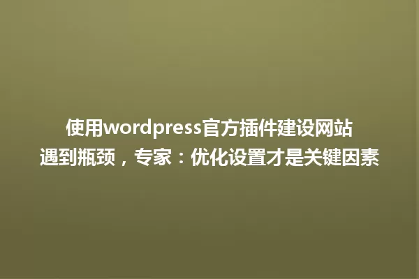 使用wordpress官方插件建设网站遇到瓶颈，专家：优化设置才是关键因素 一