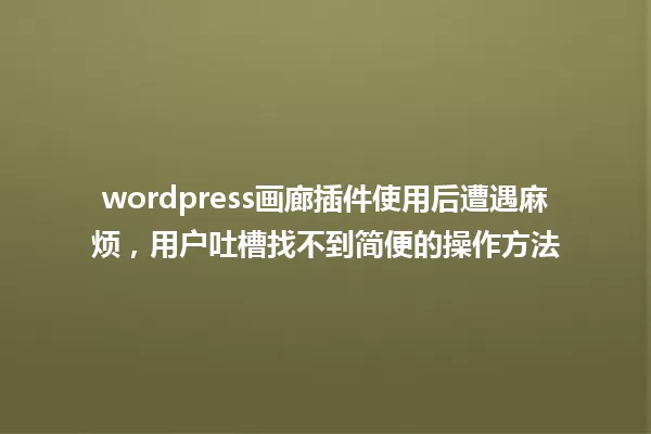 wordpress画廊插件使用后遭遇麻烦，用户吐槽找不到简便的操作方法

 一