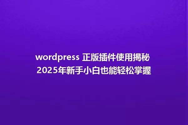 wordpress 正版插件使用揭秘 2025年新手小白也能轻松掌握 一