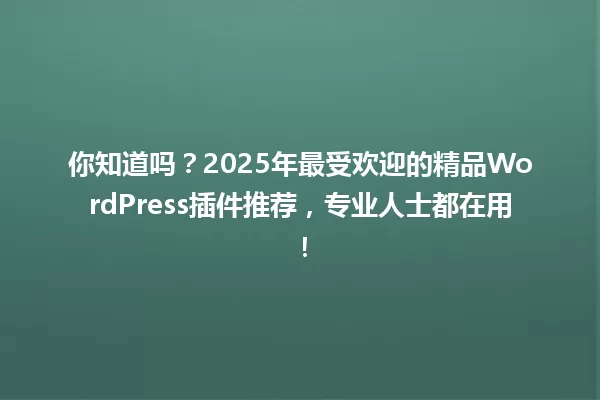 你知道吗？2025年最受欢迎的精品WordPress插件推荐，专业人士都在用！ 一