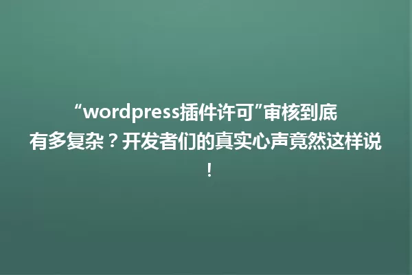 “wordpress插件许可”审核到底有多复杂?开发者们的真实心声竟然这样说! 一