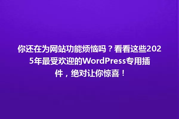 你还在为网站功能烦恼吗？看看这些2025年最受欢迎的WordPress专用插件，绝对让你惊喜！ 一