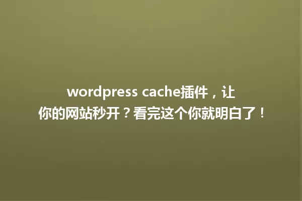 wordpress cache插件，让你的网站秒开？看完这个你就明白了！ 一