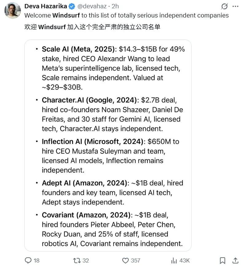 OpenAI欲收购的Windsurf核心团队被谷歌DeepMind捷足先登！