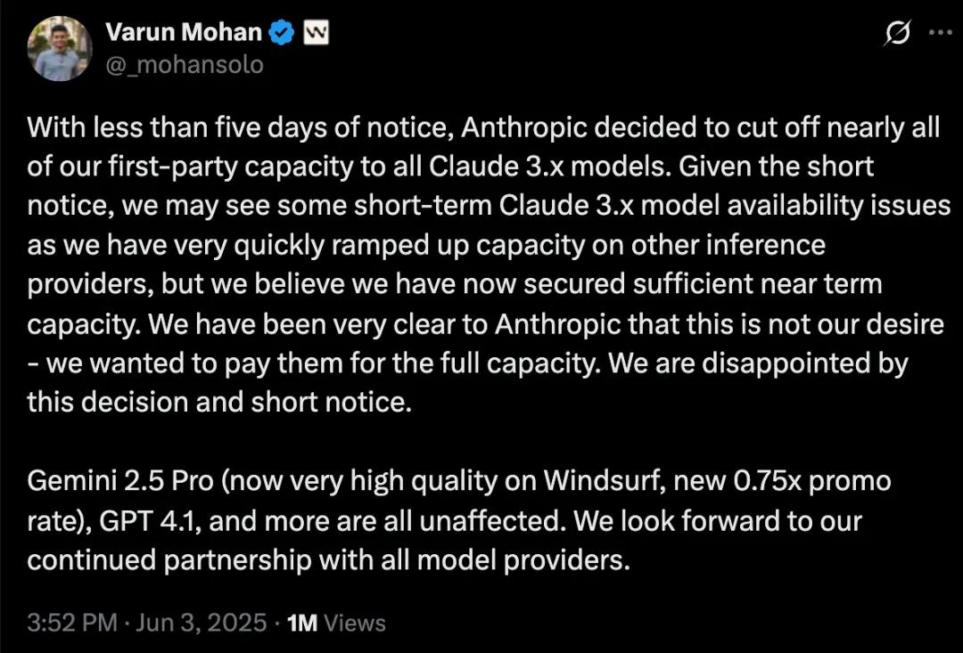 人工智能巨头之争:Anthropic 终止 Windsurf,AI 编程新篇章开启!