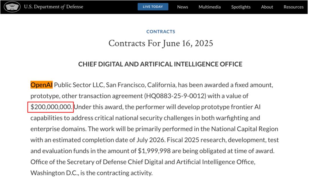 OpenAI获2亿美元美防部大单,AI子弹上膛,剑指微软!