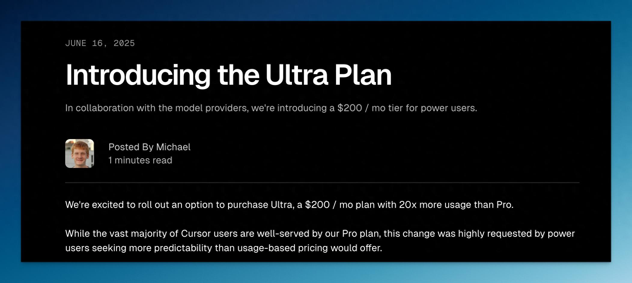 Cursor推出全新200美元Ultra订阅，Pro版本悄然变革！一文带你全面解读最新动态