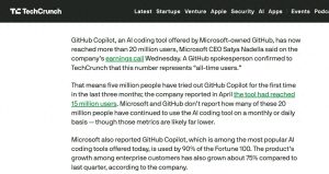 微软AI编程助手GitHub Copilot用户数量突破2000万！