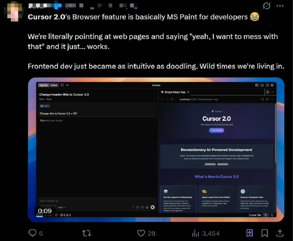 Cursor 2.0重磅来袭！多代理并行操作，自研模型30秒完成大部分任务，MXFP8训练真是太给力了！