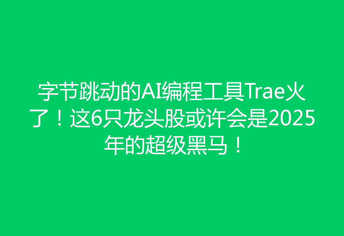 字节跳动的AI编程工具Trae火了!这6只龙头股或许会是2025年的超级黑马!