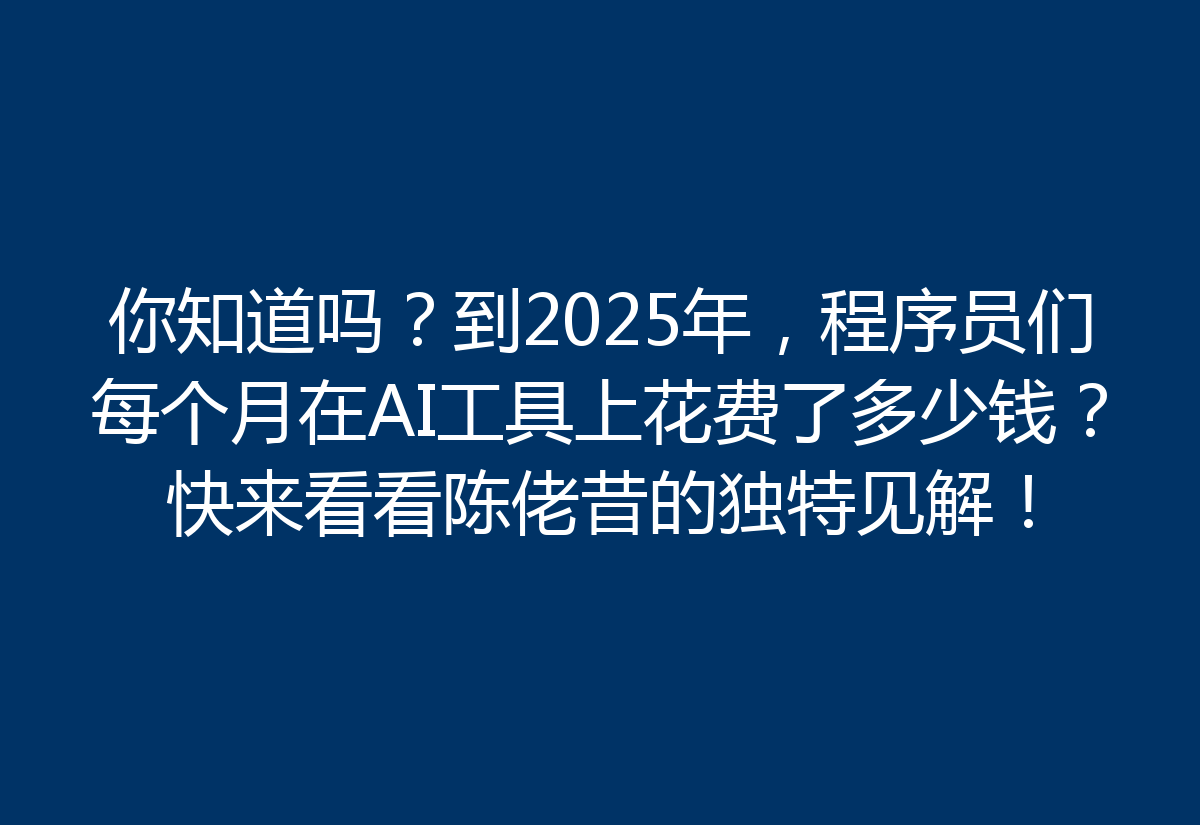 你知道吗？到2025年，程序员们每个月在AI工具上花费了多少钱？快来看看陈佬昔的独特见解！