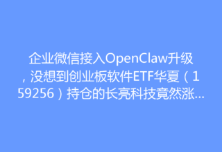 企业微信接入OpenClaw升级，没想到创业板软件ETF华夏（159256）持仓的长亮科技竟然涨超3%！