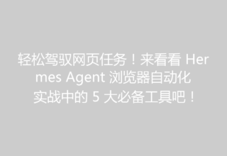 轻松驾驭网页任务！来看看 Hermes Agent 浏览器自动化实战中的 5 大必备工具吧！