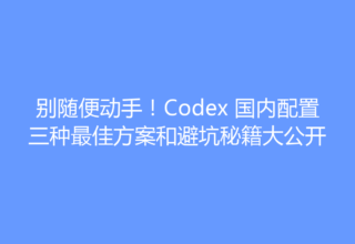 别随便动手！Codex 国内配置三种最佳方案和避坑秘籍大公开