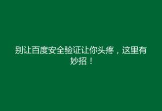别让百度安全验证让你头疼，这里有妙招！